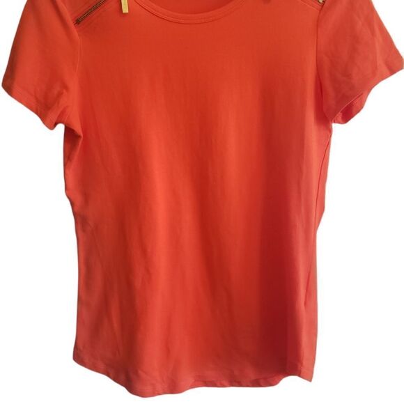 Michael Kors Orange Top with Gold Zippers - Picture 2 of 4